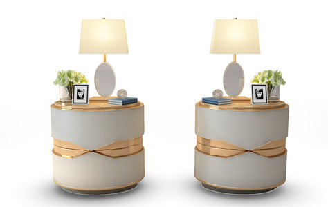 Z38-0802现代金属皮革床头柜台灯装饰画组合