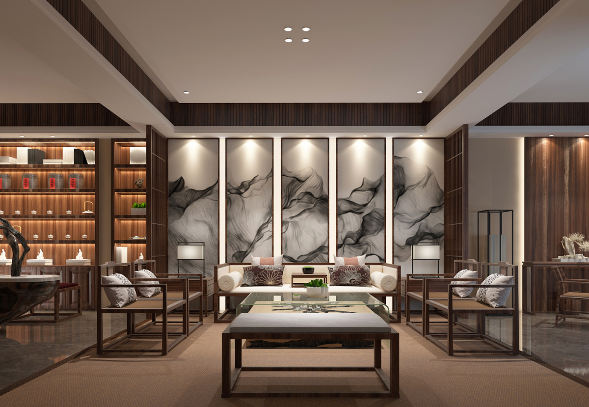 新中式茶室,茶桌茶椅组合3d模型下载-【集简空间】「每日更新」