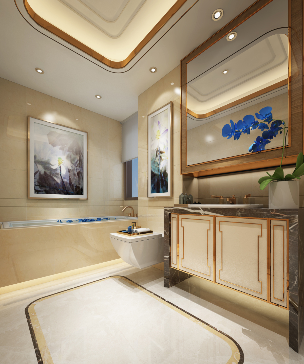 中式风格别墅豪华大卫生间干湿分离淋浴房梳妆台装修效果图 – 设计本装修效果图