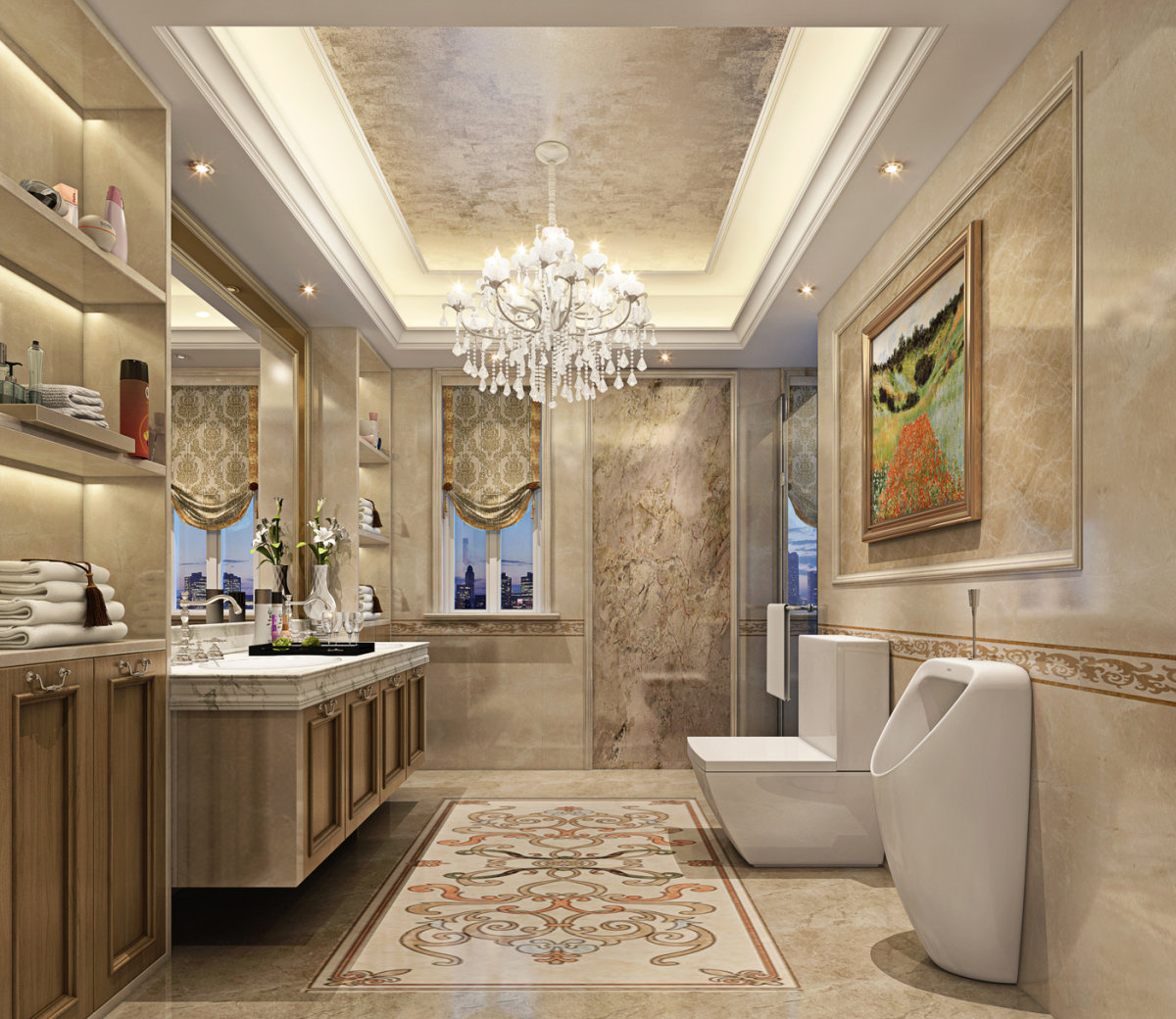 简欧卫生间洗手台淋浴室装修效果图 – 设计本装修效果图