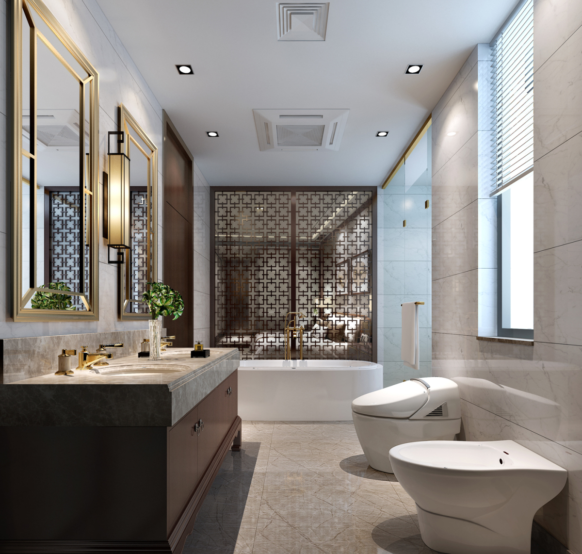 新中式家装卫生间,新中式卫生间柜,新中式卫生间瓷砖_大山谷图库
