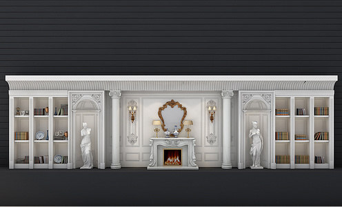 Z22-0107欧式壁炉背景装饰柜人物雕塑组合