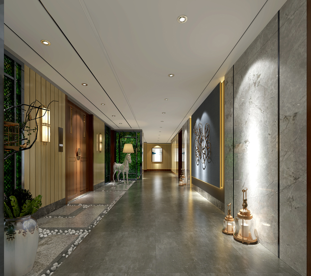 新中式风格700平米别墅过道装修效果图_别墅设计图