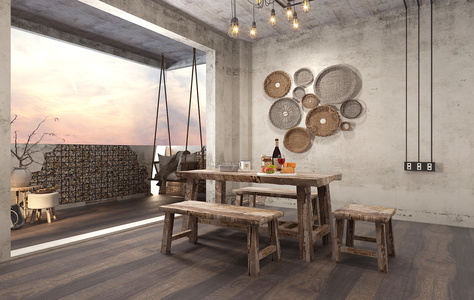 Z33-0710工业风民宿餐厅餐桌椅组合