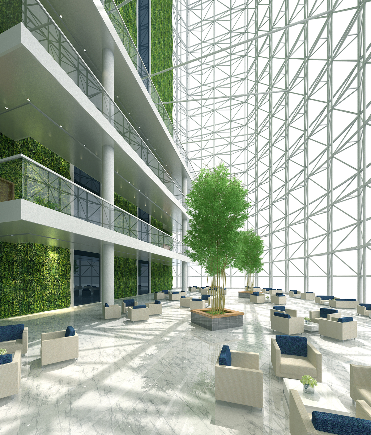 现代办公大堂等候区树池植物竹子3d模型下载-【集简空间】「每日更新」