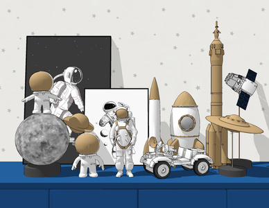 现代儿童房男孩房火箭，飞船宇航员，卫星饰品摆件