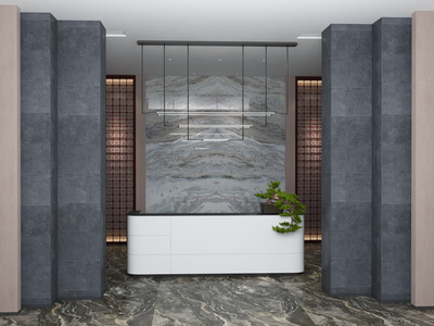 新中式酒店会所接待大厅大堂