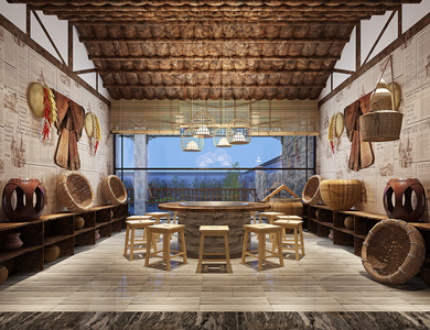 混搭农村风格民宿餐厅包间