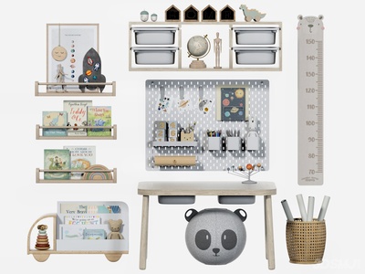 现代洞洞板_儿童装饰层板架_摆件_身高贴儿童玩具