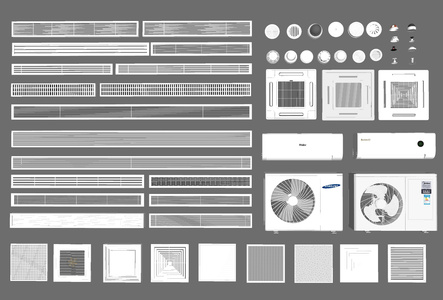 中央空调 出风口 ，空调室外机，喷淋烟感消防器材