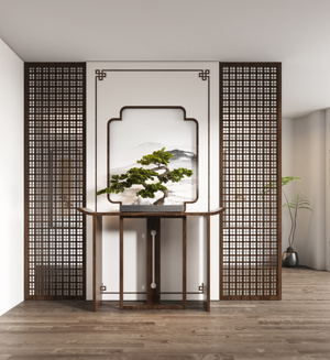 新中式条案 端景台，格栅3d模型 