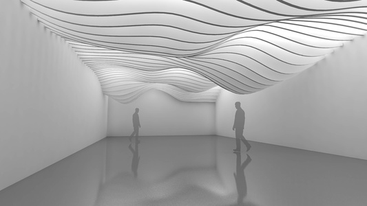 现代波浪水纹格栅造型吊顶展厅