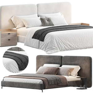 Rodolfo Dordoni 布艺双人床,床头柜3d模型
