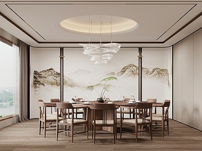  新中式餐厅包间， 