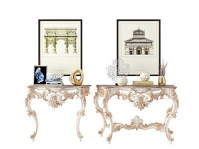  欧式雕花端景台组合 