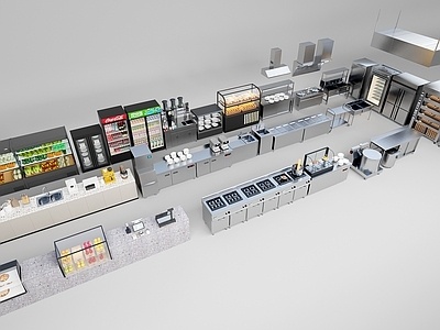  现代小吃店奶茶店操作台， 