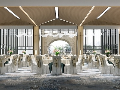 新中式酒店宴会厅SU模型