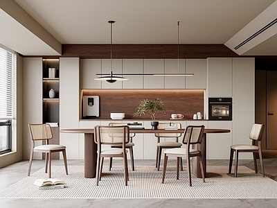 现代中古风餐厅SU模型