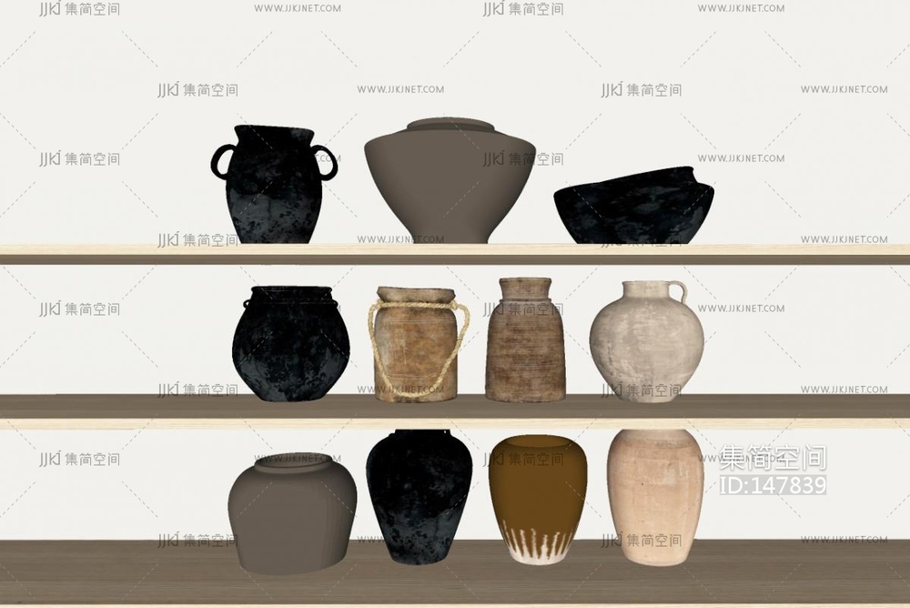 侘寂陶瓷器皿组合SU模型