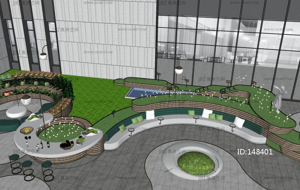 现代轻奢屋顶花园SU模型