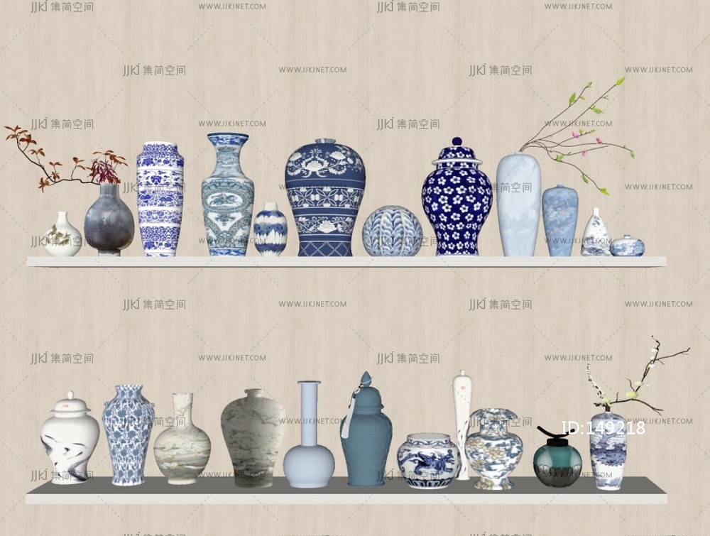 新中式花瓶器皿摆件SU模型