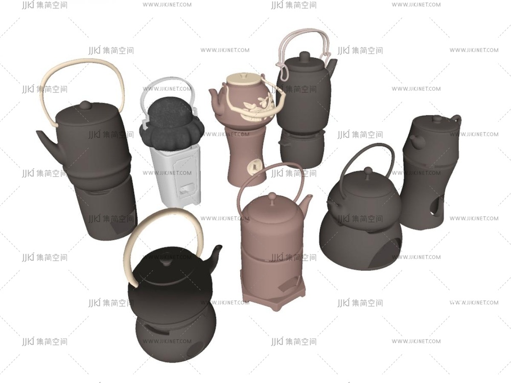 茶具_茶壶_围炉煮茶_紫砂壶_陶瓷煮茶炉_烧火烤炉_茶具SU模型