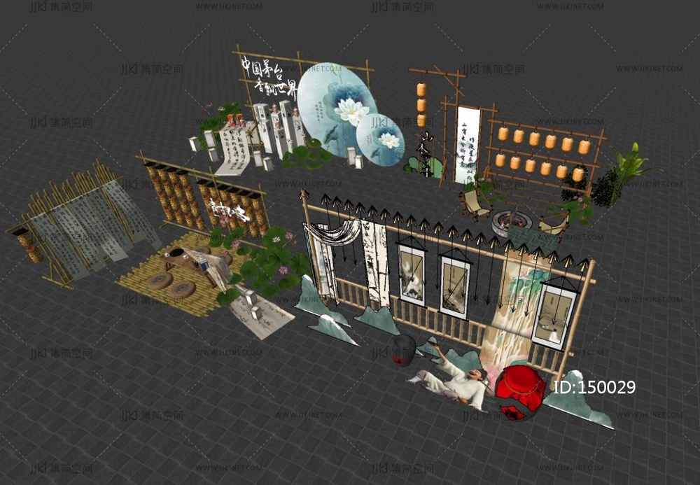 现代新中式美陈_网红打卡_网红美陈_诗词文化景观打卡_网红景观小品装置_古风网红打卡装置SU模型