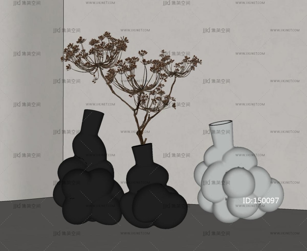 侘寂中古花瓶_花瓶_陶瓷花瓶_创意花瓶摆件_干枝花瓶SU模型