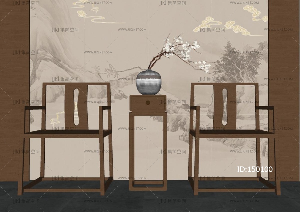 新中式休闲椅_新中式椅子_休闲椅_单椅SU模型