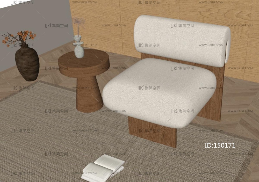 中古休闲椅_中古风沙发椅SU模型