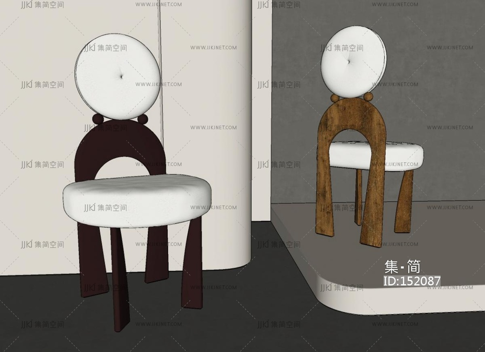 中古侘寂餐椅_单椅SU模型