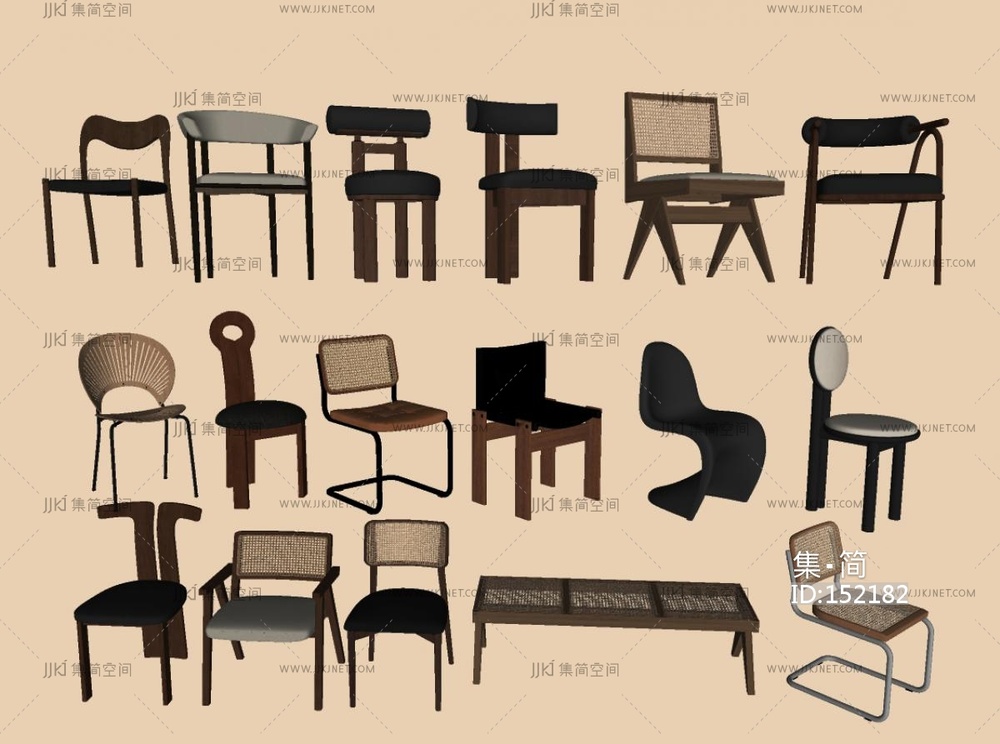 侘寂中古餐椅SU模型
