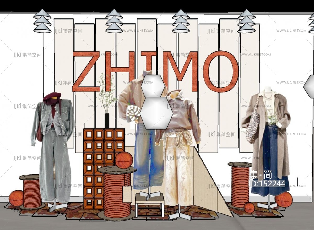 现代简约美陈_服装橱窗SU模型