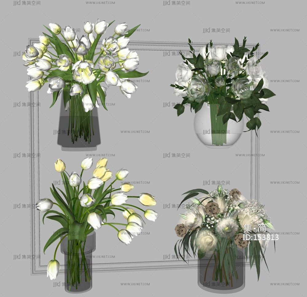 白色花瓶插花花艺SU模型