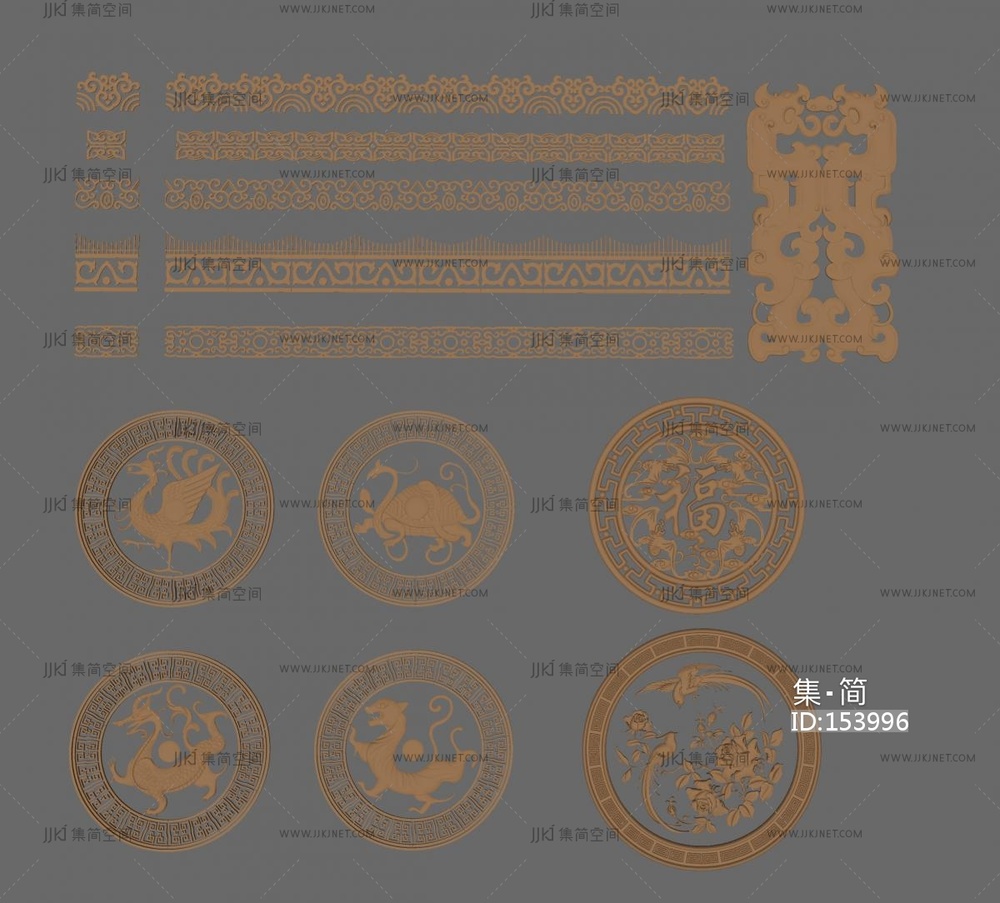 中式雕花 金属雕花 中式金属雕花 雕花 中式雕纹 镀金雕纹su模型