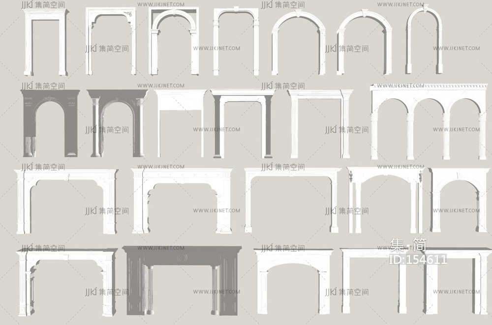 大门 门套 垭口 雕花门楣 雕花门套 罗马柱su模型