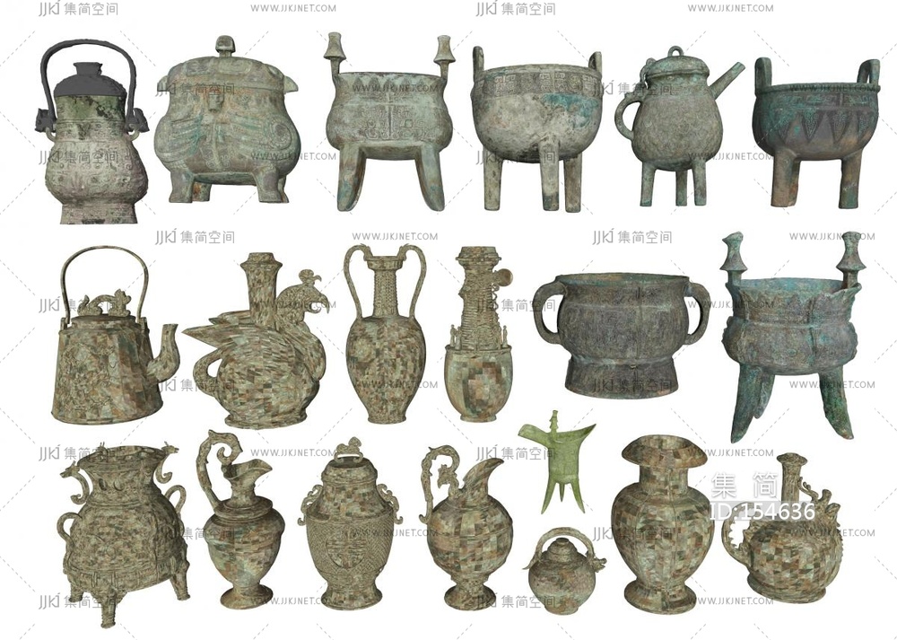 中式罐子_青铜器_文物古董青铜鼎_古代铜壶罐子器皿_博物馆摆件老物件_青铜装饰品su模型