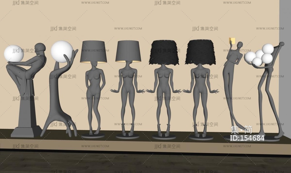 现代简约落地灯_现代落地灯_人体艺术灯_雕塑灯SU模型