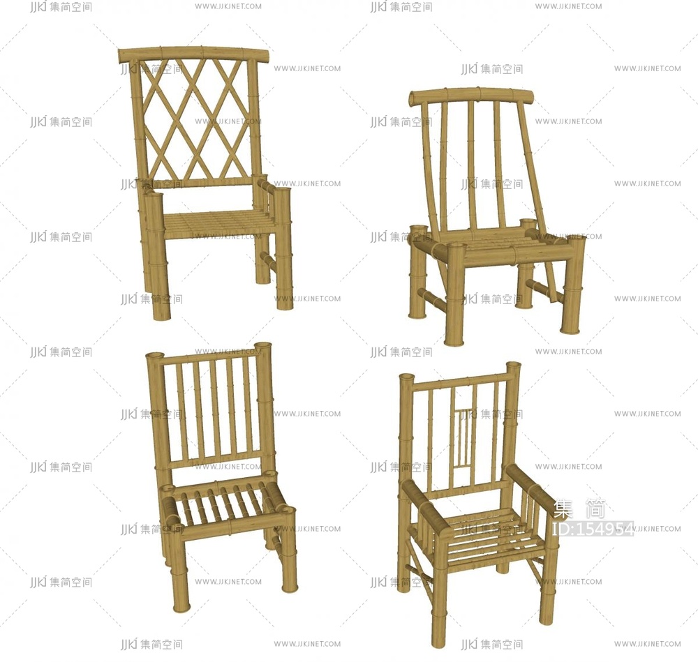 中式竹椅竹子竹木家具SU模型