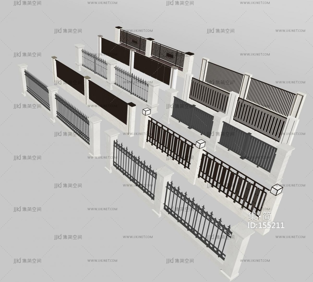 现代围墙_现代围墙小区围墙_住宅围墙景墙_格栅_镂空SU模型