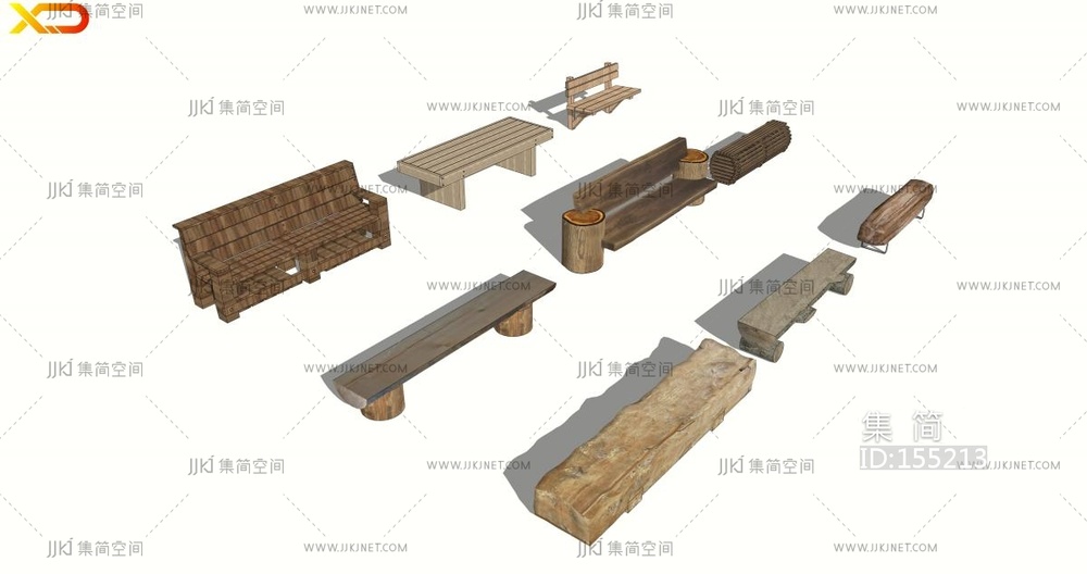中式原木景观座椅SU模型