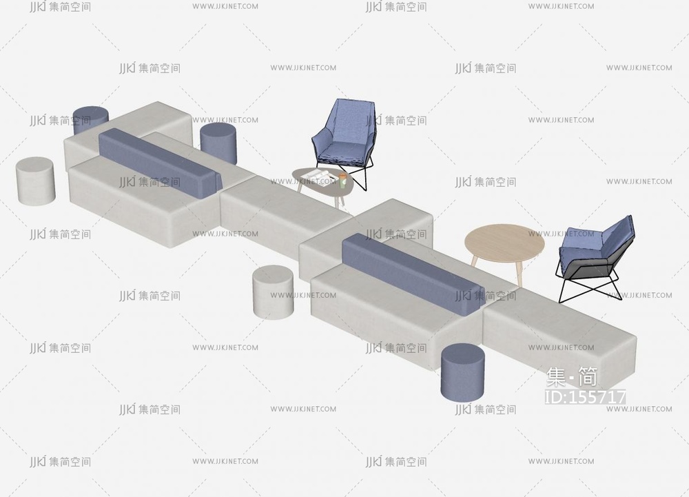 现代办公沙发_现代办公休闲沙发_组合沙发SU模型