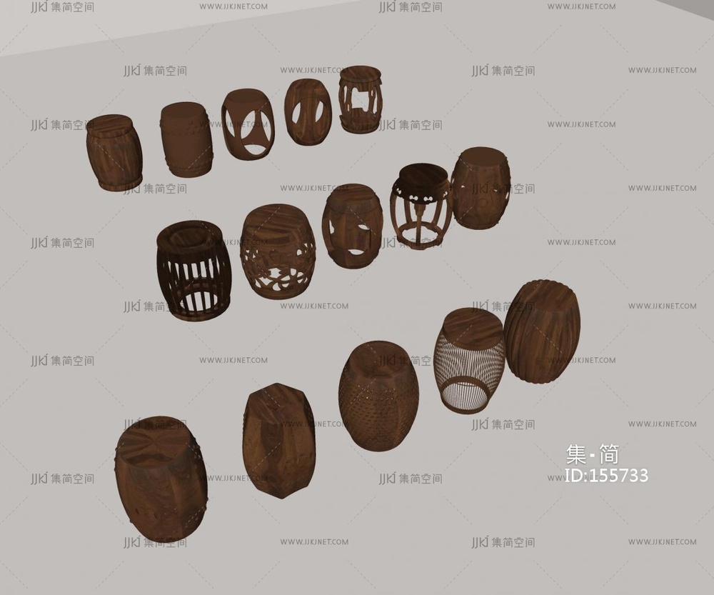 中式复古其他凳子_矮凳_木凳_鼓凳_圆凳SU模型