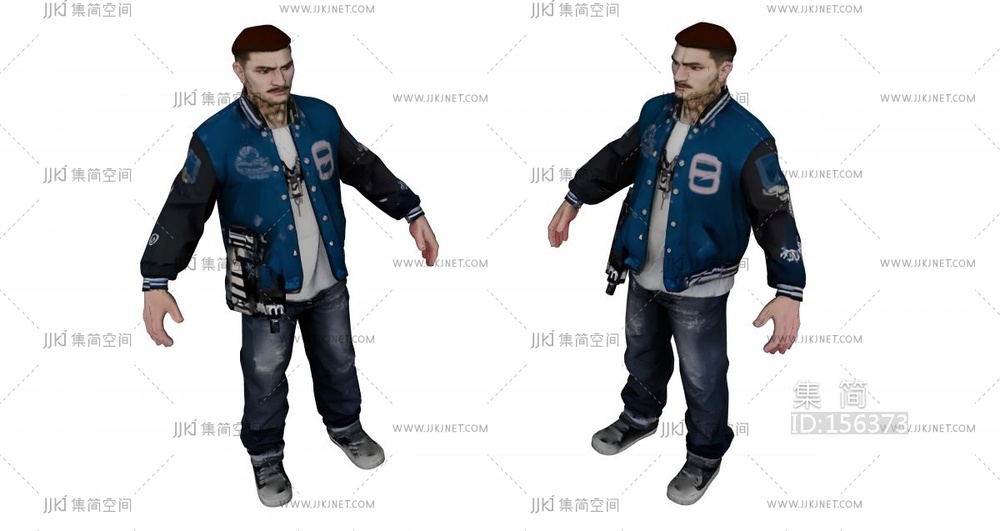 蓝黑色皮夹克男子 su草图模型