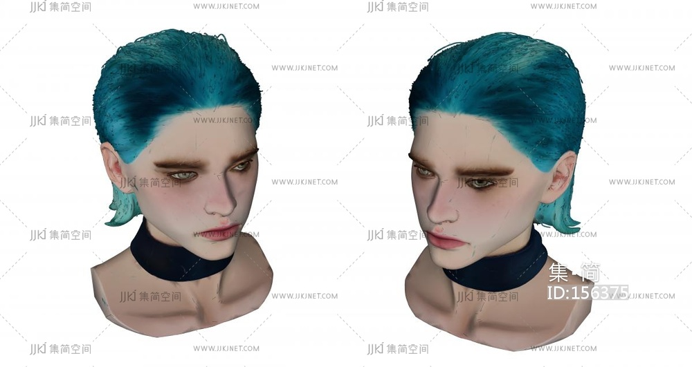 蓝色头发的女头像雕塑 su草图模型