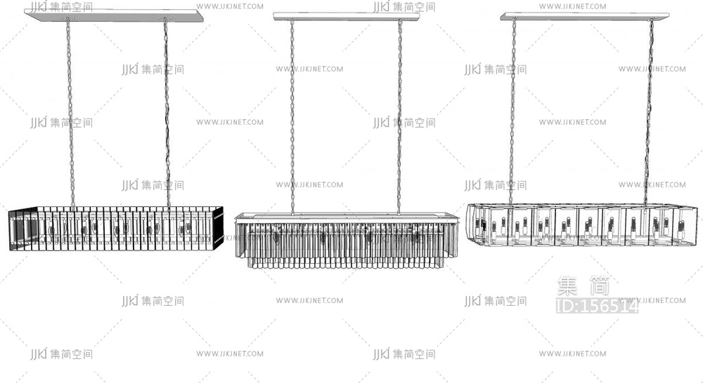 现代水晶吊灯 长条吊灯吸顶灯su模型