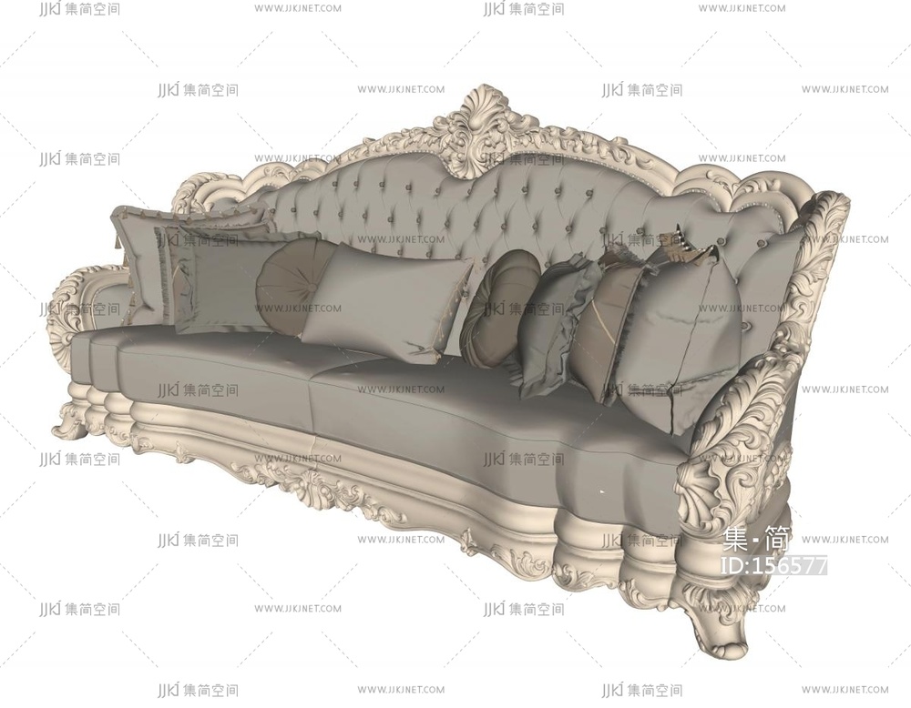 欧式古典双人沙发法式沙发雕花沙发SU模型