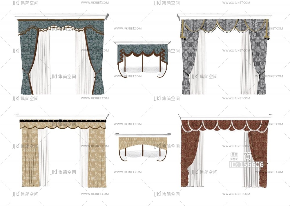 欧式古典窗帘_拉帘组合SU模型