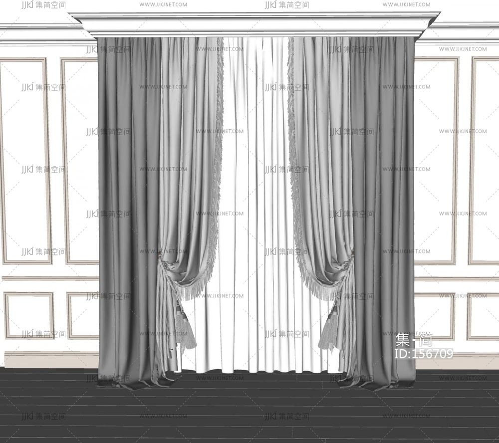 现代布艺窗帘su模型