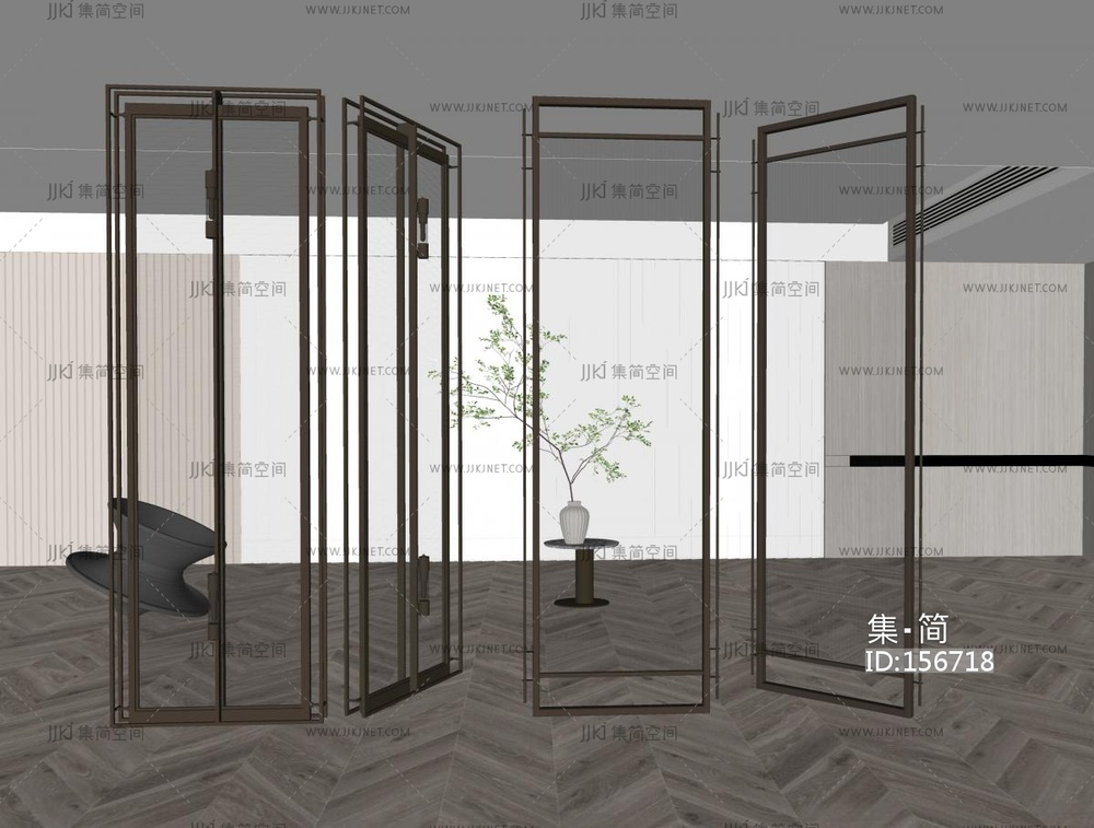 玻璃隔断金属隔断su模型